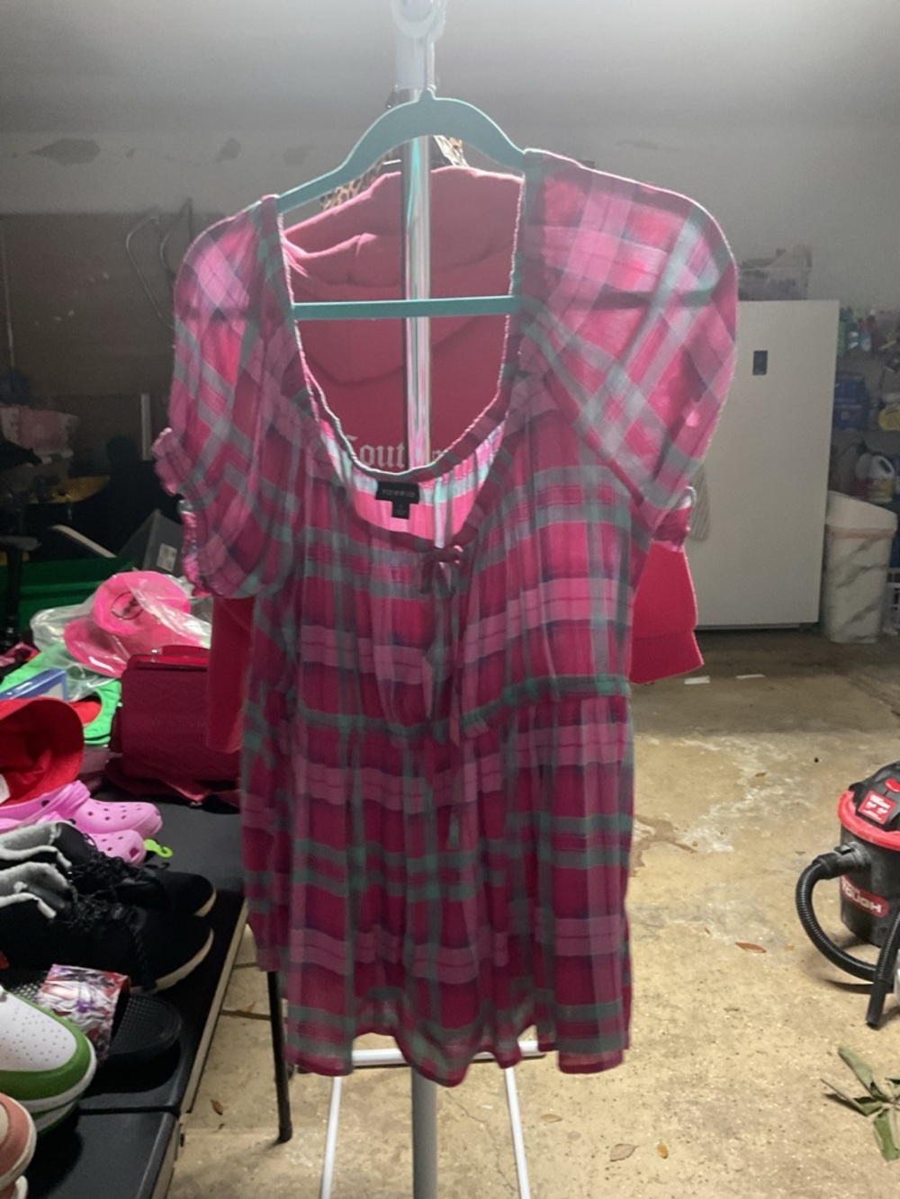 torrid Hot Pink & Mint Plaid Tie-Neck Tunic
